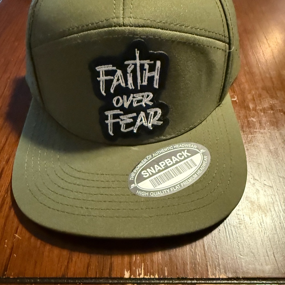 Green Snapback Hat with 'Faith Over Fear' Embroidery
